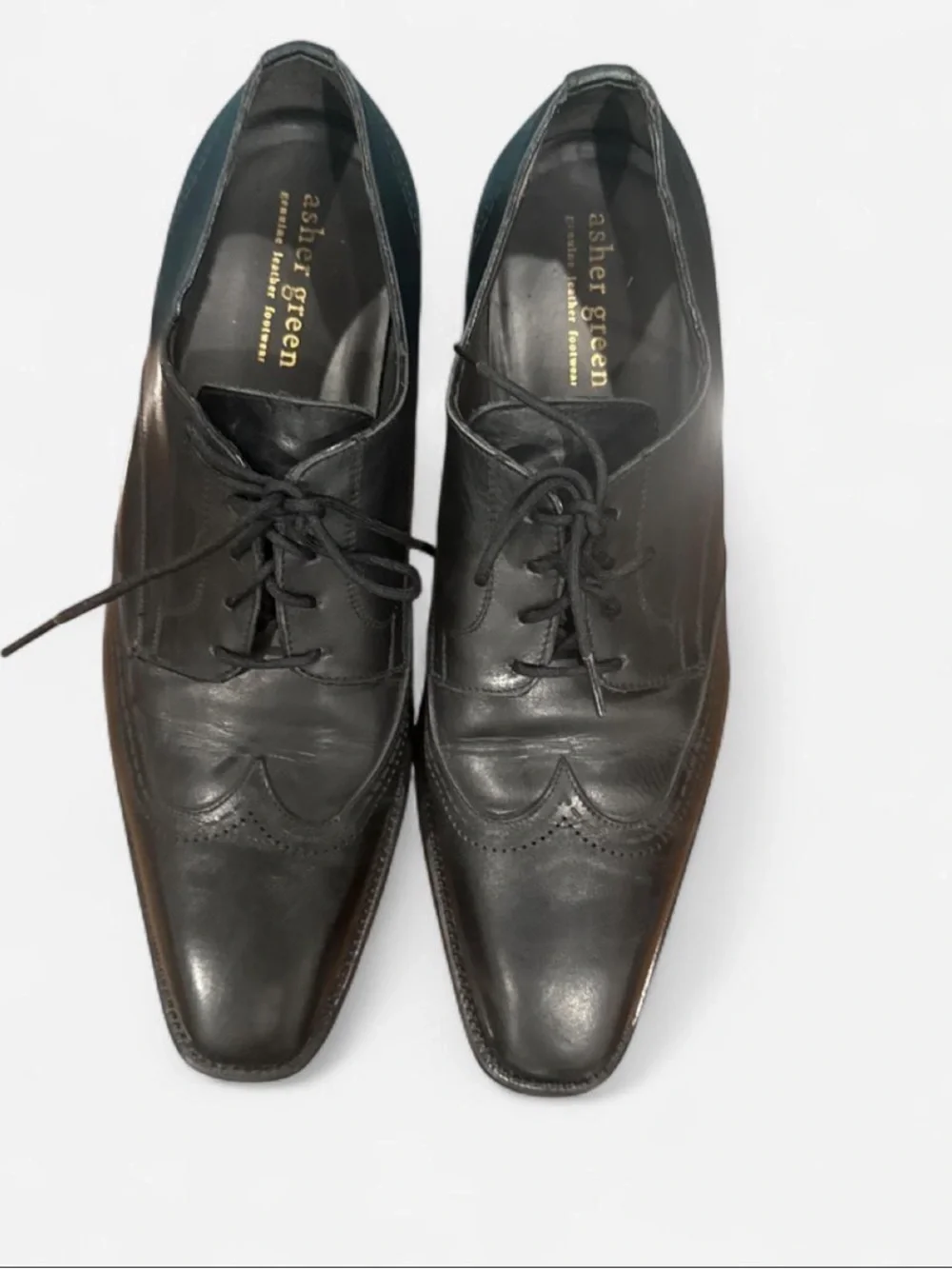 Asher Green Men’s Black Leather Wingtip Derby Shoes